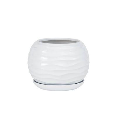 Doniczka ceramiczna z podstawką kula duna 16 x 14 cm biały połysk symbol 2024