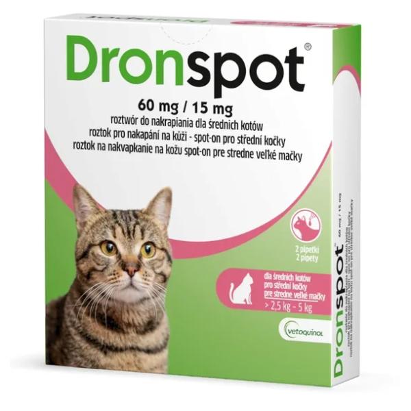 Dronspot dla średnich kotów (60mg/15mg) 2,5-5kg 1 opak / 2 pipety