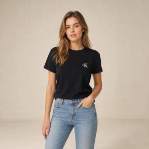 Calvin Klein t-shirt damski czarny z haftowanym logo rozmiar XS | Idealne na lato!