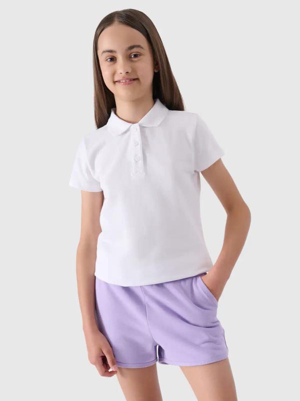 4F polo dziewczęce bawełniane z kołnierzykiem F1148 białe (122)