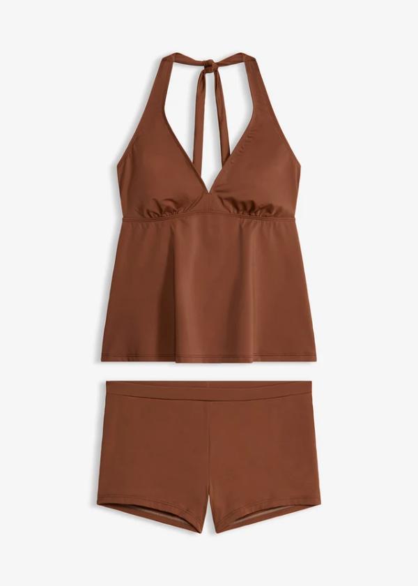 Tankini z dekoltem typu halter i spodenkami bikini  (2 części)