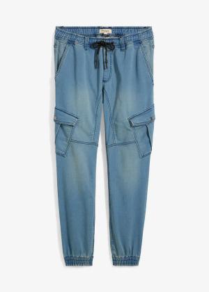 Joggery jeansowe o kroju regular fit z elastyczną gumką w talii, straight
