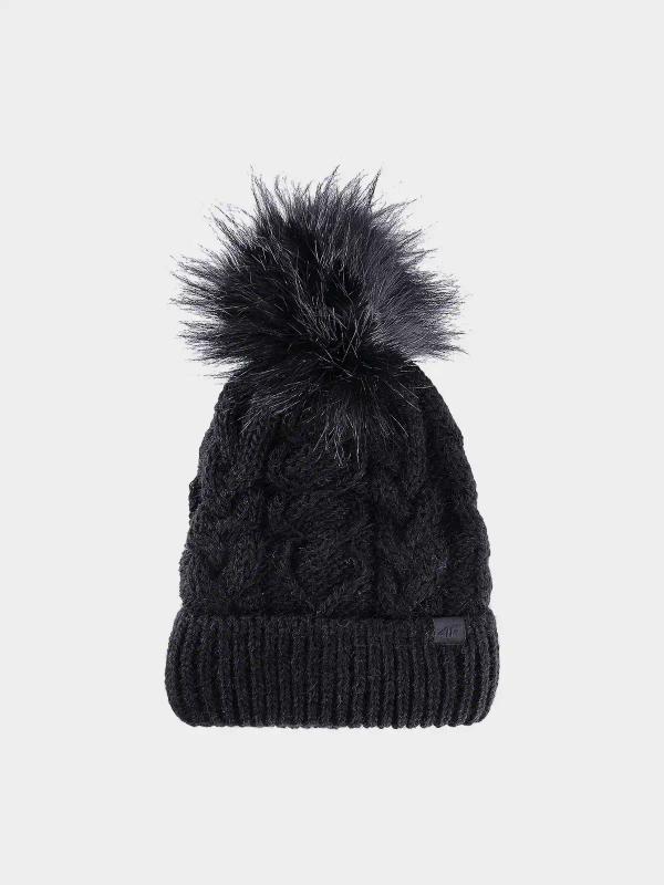 4F JUNIOR Czapka zimowa dzięcięca z pomponem F421 czarna (one size)