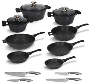 Zestaw garnków, patelni i noży 15 el. Black Stone Zwieger