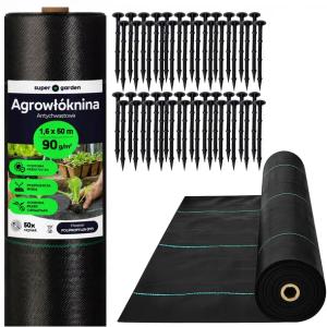 AGROWŁÓKNINA OGRODOWA 1.6x50m 90g/m² MATA NA CHWASTY MOCNA + SZPILKI 50 szt