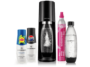 Saturator SODASTREAM Terra Black + nabój CO2 2 butelki Fuse 1L syropy (Pepsi, Lipton) Czarny