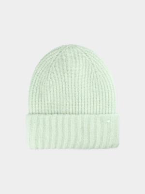4F czapka damska zimowa beanie o prążkowanym splocie 4FWAW25ACAPF568 zielony (M)