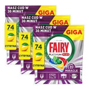 3x Kapsułki do zmywarki FAIRY Platinum Plus 30 Minute Miracle Lemon 74 szt