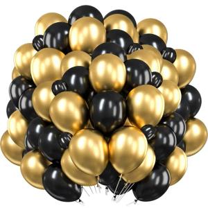 Balony na urodziny studniówka czarne złote 50 szt metalizowane chromowane