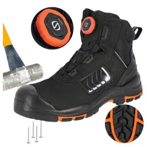 Buty robocze męskie S3 wysokie Trzewiki Skórzane Wodoodporne z Noskiem BOA