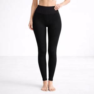 Legginsy Damskie Getry Długie Wysoki Stan Prążkowane Na Trening Czarne S/M
