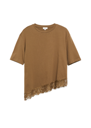 T-shirt z asymetrycznym koronkowym obszyciem