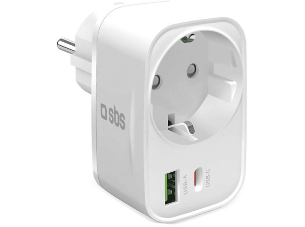 Ładowarka sieciowa z gniazdem SBS 20W USB-A USB-C Biały