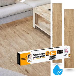 Panele Winylowe Samoprzylepne 5 m² JASNY BRĄZ Deski PARKIET Wodoodporne