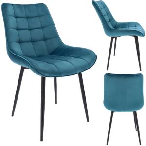 KRZESŁO TAPICEROWANE do salonu WELUR pikowane MISTY niebieskie JUMIhome