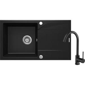Set zlewozmywak granitowy PORTO ZQJ N113 nero+bateria z wylewką U BEU B62M nero