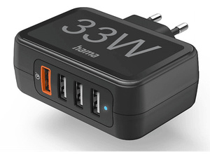 Ładowarka sieciowa HAMA 33W 4xUSB (1xQC3.0, 3x USB-A) Czarny