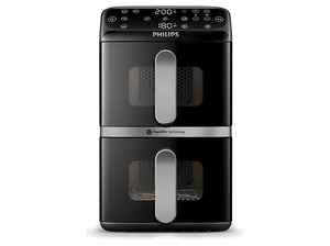 Frytkownica beztłuszczowa Air fryer PHILIPS Ovi Stacked Dual Basket NA461/00 Moc 2750 W 6 programów Czarno-srebrny