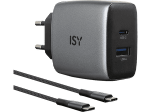 Ładowarka sieciowa ISY IAC-4512-GY 45W USB-C USB-A GaN + kabel 2m Szary