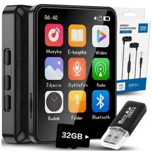 ODTWARZACZ MP3 MP4 32GB BLUETOOTH GŁOŚNIK PL MENU RADIO DYKTAFON SŁUCHAWKI