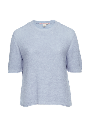 Sweter z krótkim rękawem wykonany z przędzy w prążki