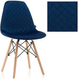 Krzesło skandynawskie tapicerowane EAMES EM01N | Welur | Niebieski | Nogi drewniane | Outlet