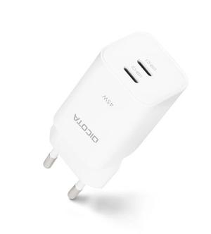 DICOTA Ładowarka GaN 45W 2xUSB-C + kabel USB-C 1.5m biała