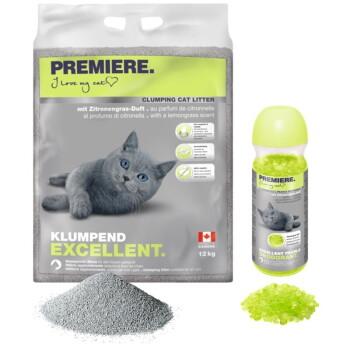 PREMIERE Excellent Żwirek zbrylający o zapachu trawy cytrynowej 12 kg z dezodorantem