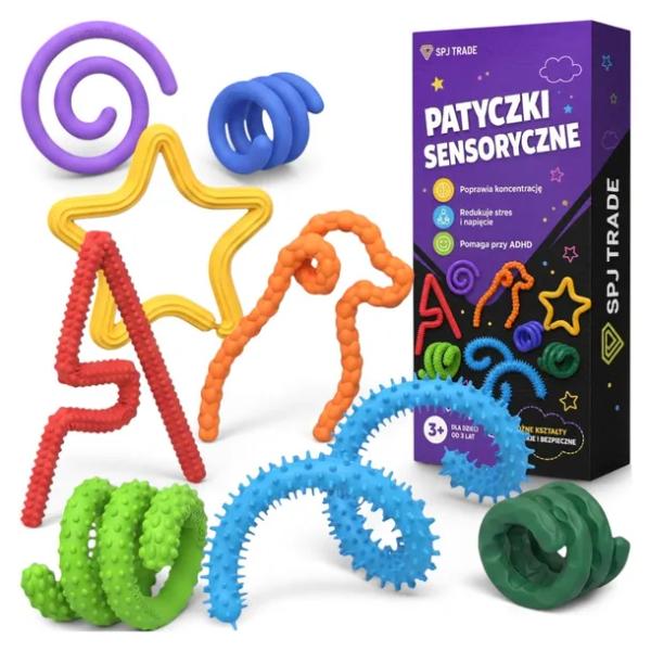 ZABAWKI SENSORYCZNE ANTYSTRESOWE GNIOTEK PATYCZKI FIDGET SI ADHD 8 SZT.