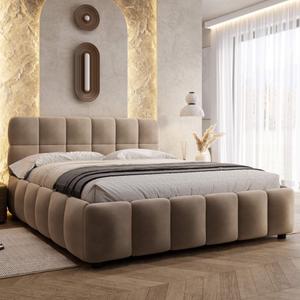 Łóżko tapicerowane z pojemnikiem 4583G | 140x200 | Welur | Ciemny beż #10 | OUTLET