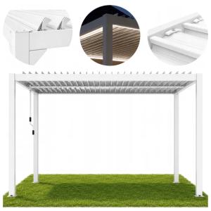 Pergola Ogrodowa 3x4x2.5m BIAŁA z OŚWIETLENIEM LED Pawilon Tarasowy Altana