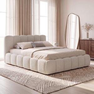 Łóżko tapicerowane z pojemnikiem SFG0213 | 180x200 | Boucle | Ecru #33