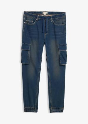 Jeansy dresowe z kieszeniami cargo, slim fit, straight, z gumką w talii