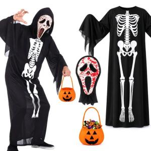 Strój Halloween KRWAWY KOŚCIOTRUP SZKIELET ŚMIERĆ 8-15 lat KOSZYK 120