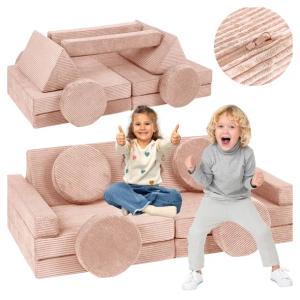 Sofa modułowa dla dzieci piankowa klocki pudrowy róż sztruks Velinda