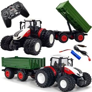 DUŻY TRAKTOR Z PRZYCZEPĄ CIAGNIK Zdalnie sterowany na PILOT Świeci LED