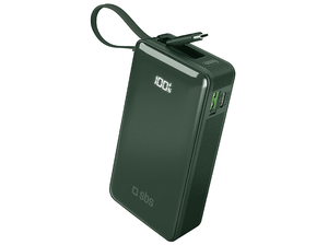 Powerbank SBS 10000mAh z wbudowanym kablem USB-C Zielony TTBB10000LCDTCPD20G