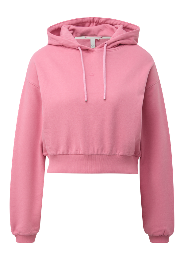 Skrócona bluza z kapturem z małym nadrukiem z logo