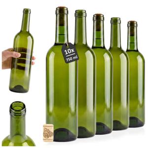 10x Oliwkowa zielona butelka na wino BORDEAUX 750 ml + KORKI AGLOMEROWANE
