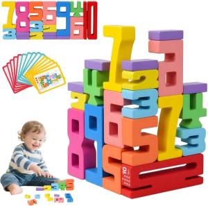KLOCKI NUMERYCZNE DREWNIANE NAUKA LICZENIA ZABAWA ZESTAW 20x MONTESSORI