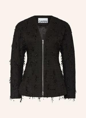 Ganni Tweedowy Blezer schwarz