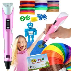 DŁUGOPIS 3D DLA DZIECI DRUKARKA PEN RÓŻOWY + WKŁAD 210m + MATA + SZABLONY