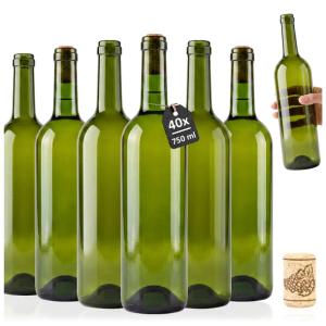 40x Butelki do wina BORDEAUX ZIELONA OLIWKA 750 butelki na wino z korkami