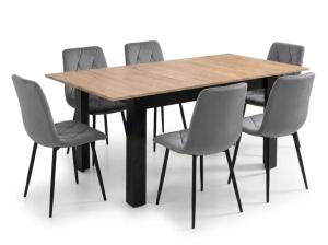 Stół Rozkładany Craft 120/160x80 + 6 Krzeseł Tapicerowanych Szarych
