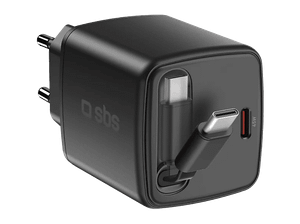 Ładowarka sieciowa SBS 45W USB-C GaN ze zwijanym kablem Czarny