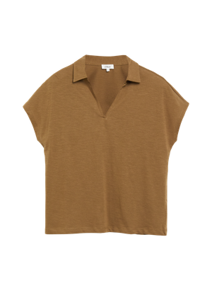 T-shirt z kołnierzykiem polo i opuszczonymi ramionami
