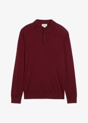 Cienki sweter z kołnierzykiem polo z domieszką wysokogatunkowej wełny merino, slim fit