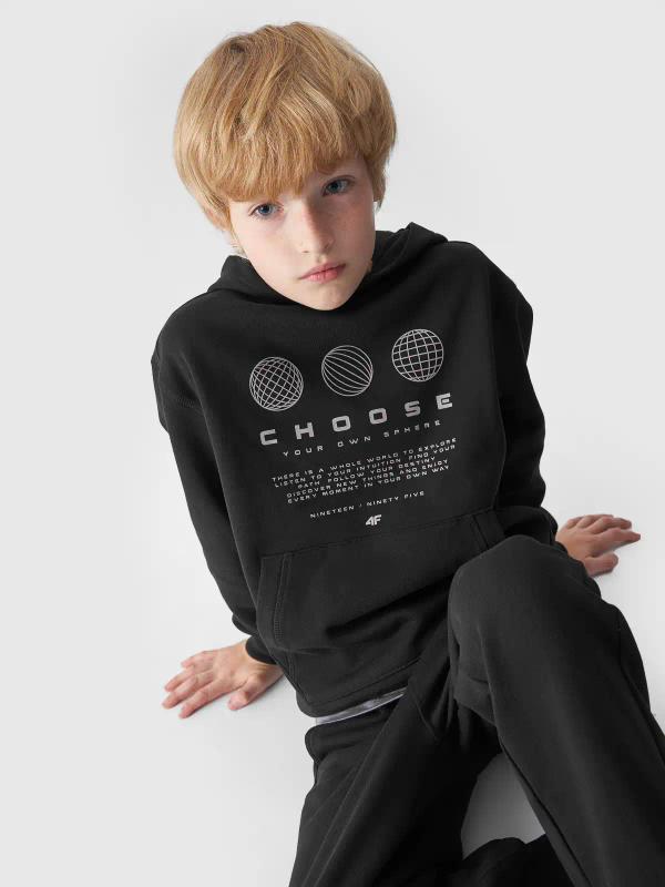 4F JUNIOR Bluza chłopięca z kapturem M1226 czarna (128)