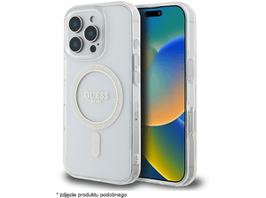 Etui GUESS Glitter Circle MagSafe do iPhone 16 Przezroczysty