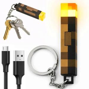 BRELOK GAMINGOWY MINEBLOCK POCHODNIA MINI LAMPKA LATARKA LED USB DO KLUCZY